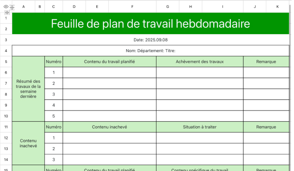 Horaire général hebdomadaire de travail